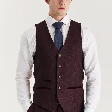 Men's Wine Suit Waistcoat Prince Of Wales Formal Waistcoat