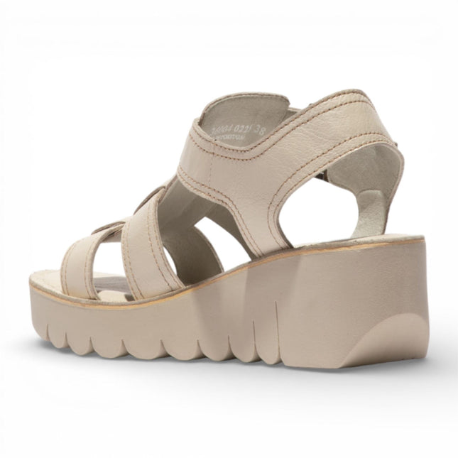 Fly London Women's YUDD236FLY Off White Leather Wedge Sandals