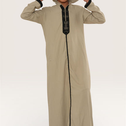 Kids Boys Grey Eid Hooded Moroccan Thobe Robe Djellaba Ramadan Jubba- K-HM3
