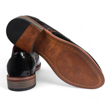 Justin Reess Men's Butterfly Print Patent Leather Brogue Shoes - Julius
