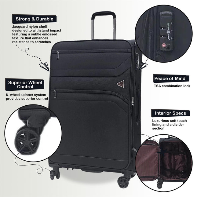 Lightweight Soft  Dual 4 Wheel Luggage Suitcases