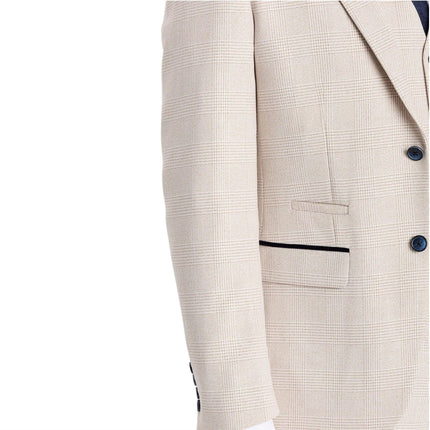 Men's Cream Checked Tailored Fit Blazer - Regent