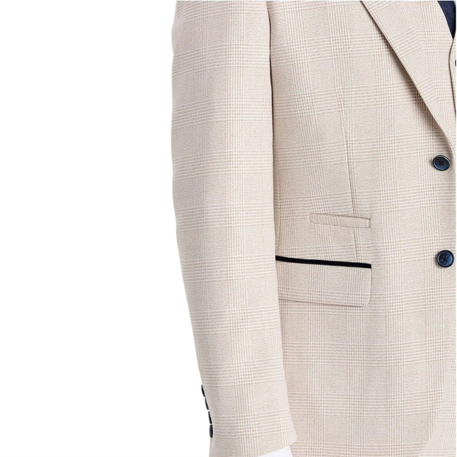 Men's Cream Checked Tailored Fit Blazer - Regent