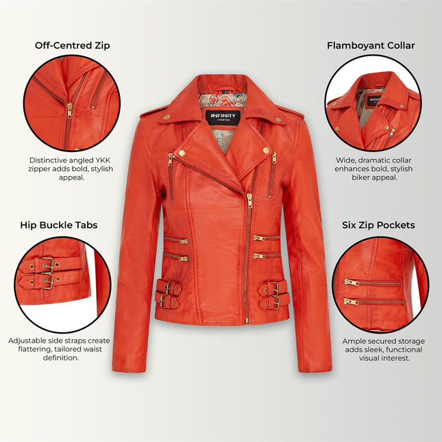 Womens Leather Brando Biker Jacket-Orlando