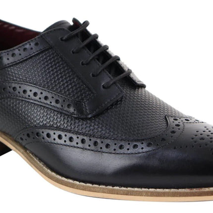 Mens Classic Oxford Brogue Shoes In Patterned Black Leather