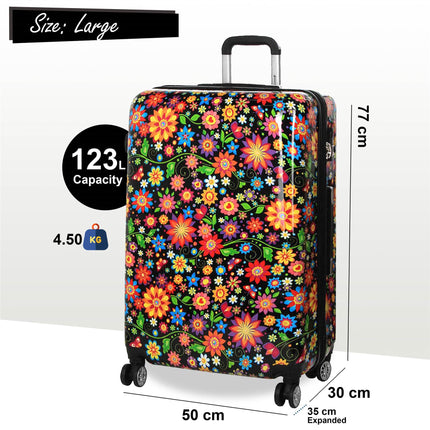Strong Expandable Hard Shell Dual 4 Wheel Suitcase Set Print Luggage Cabin Travel Bag
