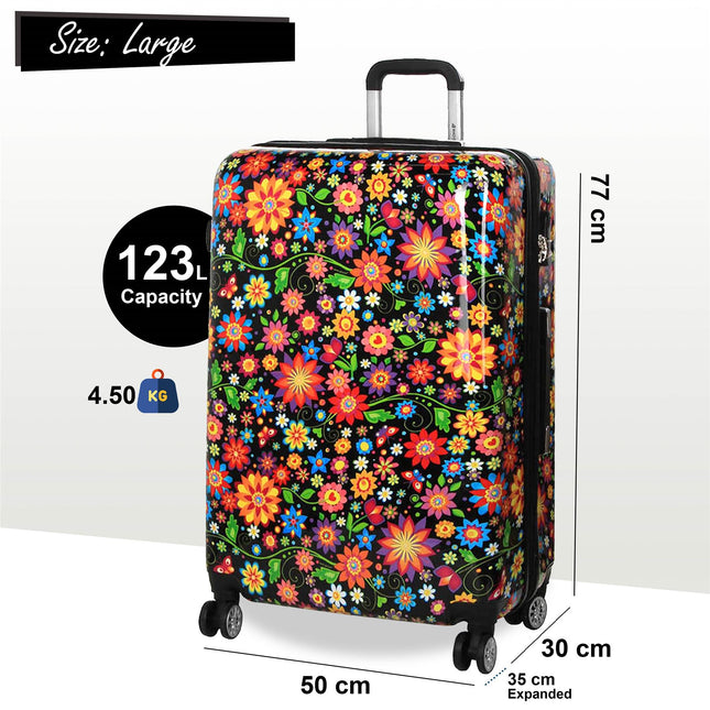 Strong Expandable Hard Shell Dual 4 Wheel Suitcase Set Print Luggage Cabin Travel Bag