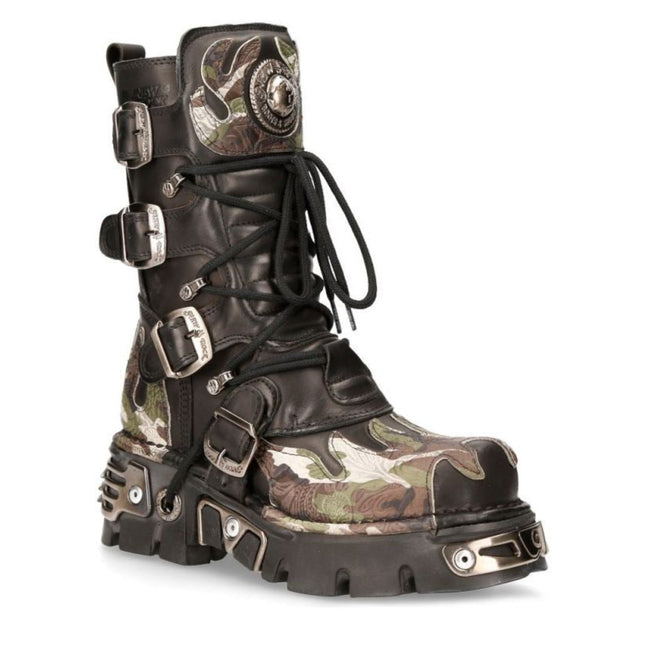 New Rock Flame Accented Camouflage Leather Biker Boots- M-591-S15