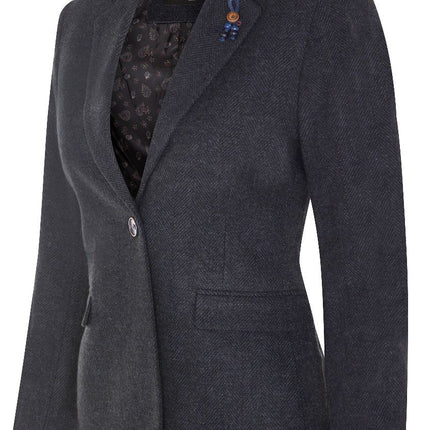 Womens Tweed 1920s Herringbone Navy Blazer