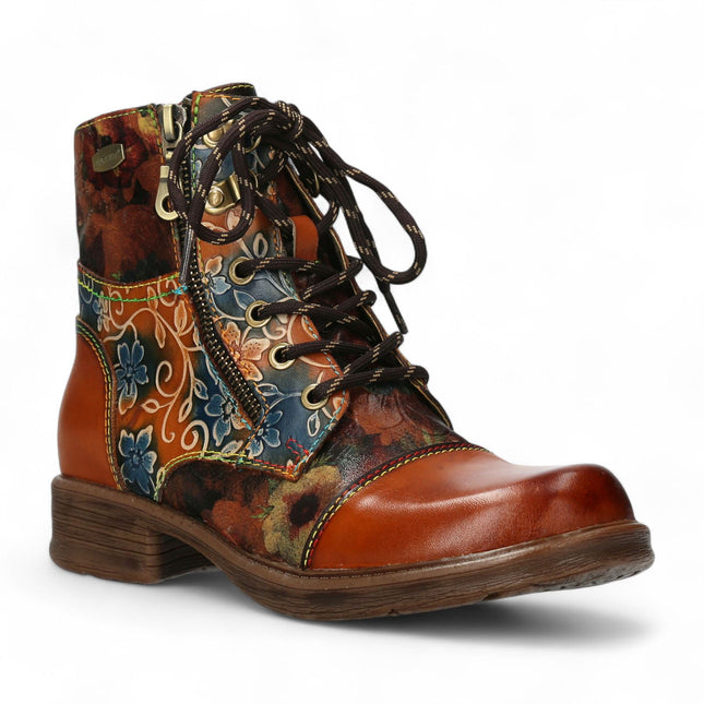 Laura Vita Anita 006 Camel Brown Floral Womens Gothic Victorian Leather Ankle Boots