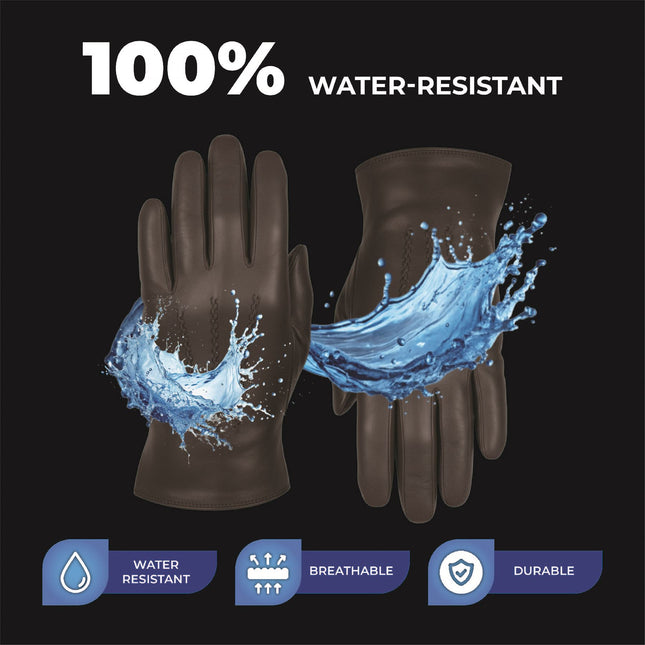 Men’s Brown Italian Leather Warm Wool Lining Winter Stich Design Gloves - M-LGV-205