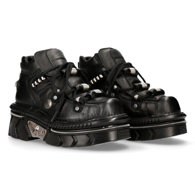 New Rock Unisex Metallic Black Leather Gothic Techno Boots - M-215-S6