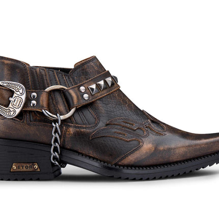 Men’S Brown Croc Leather Winklepicker Studded Western Biker Boots