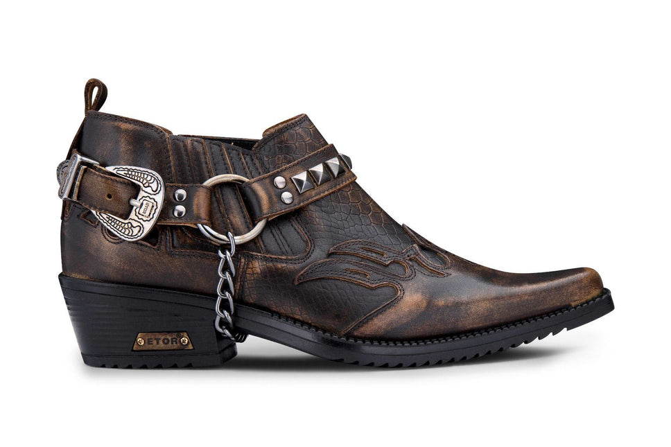 Men’S Brown Croc Leather Winklepicker Studded Western Biker Boots