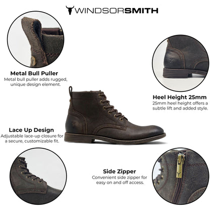 Windsorsmith Mens Brown Leather Casual Chukka Ankle Desert Boots - Sebastien