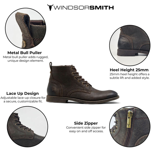 Windsorsmith Mens Brown Leather Casual Chukka Ankle Desert Boots - Sebastien