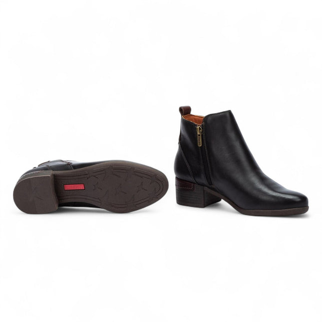 Pikolinos Women’s Black Leather Zip Heel Ankle Boots - Malaga