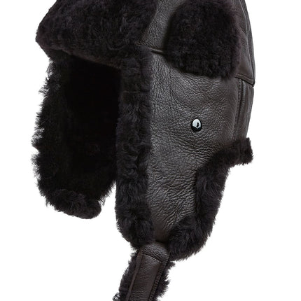 Mens Brown RAF Aviator Sheepskin B-55 Trapper Hat Winter Warm Leather Navigator Hat