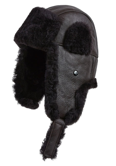 Mens Brown RAF Aviator Sheepskin B-55 Trapper Hat Winter Warm Leather Navigator Hat