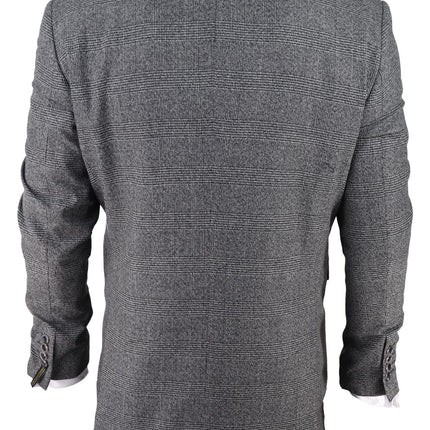 Mens Grey 3 Piece Suit Prince of Wales Check Classic Tailored Fit Wedding Suit
