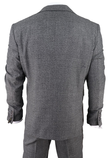 Mens Grey 3 Piece Suit Prince of Wales Check Classic Tailored Fit Wedding Suit