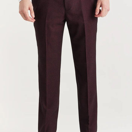 Men's Wine 3 Piece Prince Of Wales Formal Suit