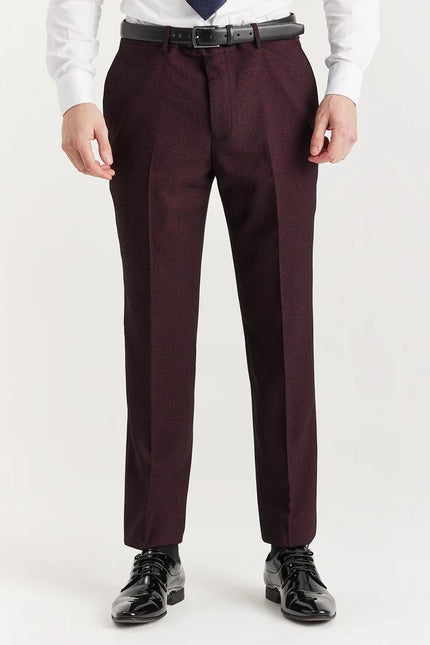 Men's Wine 3 Piece Prince Of Wales Formal Suit