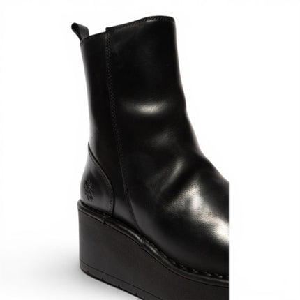 Fly London Women’s Black Leather Wedge Heel Platform Ankle Boots - HEIJ272