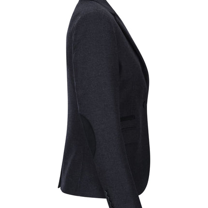 Womens Black Herringbone Check Tweed Wool Blend Blazer
