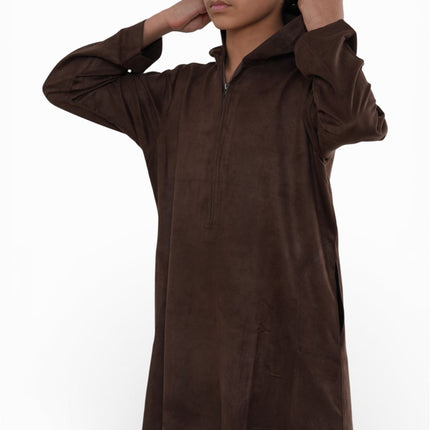 Kids Boys Hooded Eid Brown Moroccan Jubba Robe Ramadan Eid Thobe - K-HM12