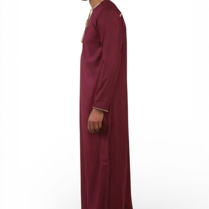 Men's Ramadan Burgundy Red Moroccan Thobe Robe Emirati Eid Jubba- TT-003