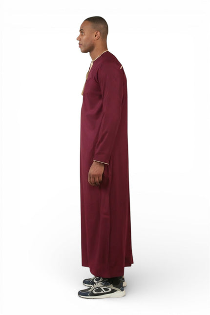 Men's Ramadan Burgundy Red Moroccan Thobe Robe Emirati Eid Jubba- TT-003