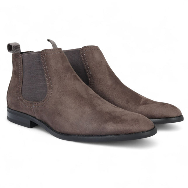 Men's Grey Suede Chelsea Boots Real Leather Lined Slip-On