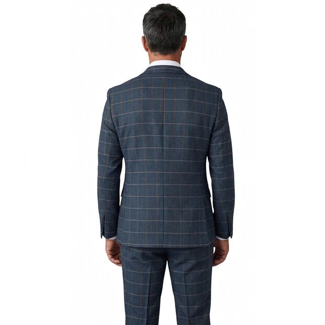 Men's Navy 3 Piece Wool Blend Tweed Suit - Harris