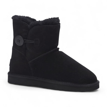 Women's Sheepskin Suede Black Ankle Bootie Warm Winter Boots - Alpine