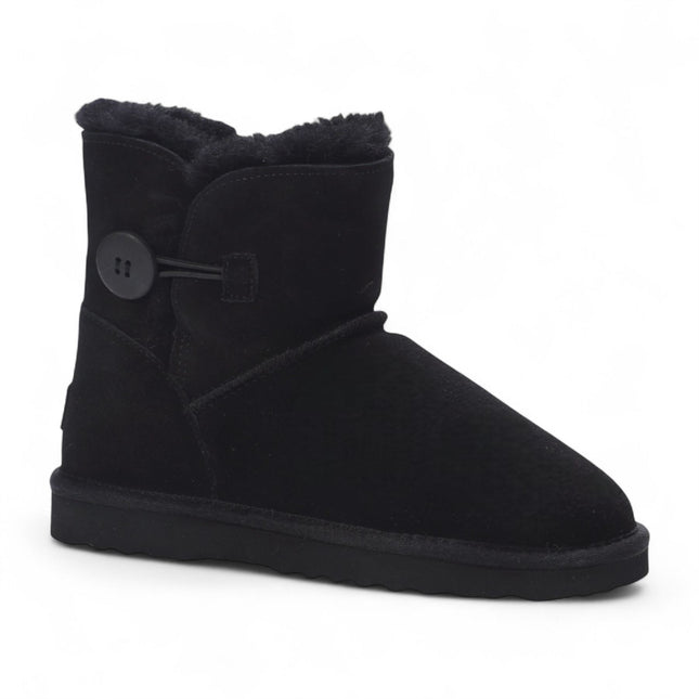Women's Sheepskin Suede Black Ankle Bootie Warm Winter Boots - Alpine