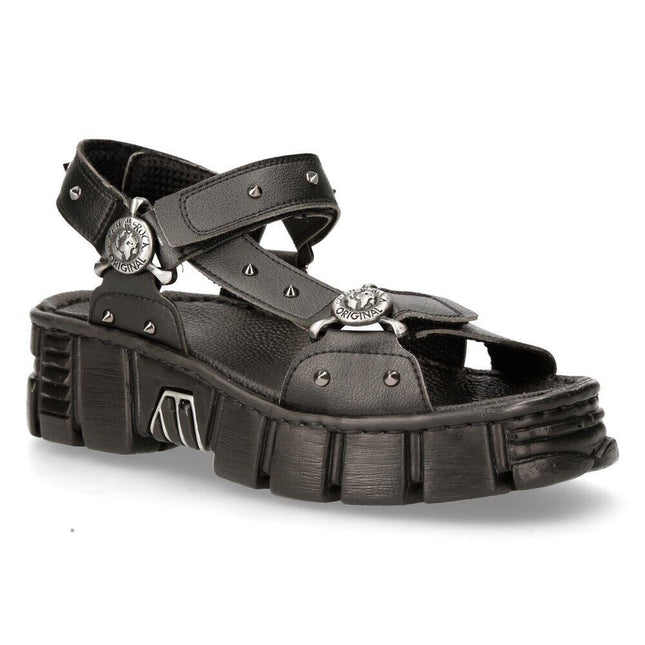 New Rock Black Vegan Leather Sandals-BIOS120-V1
