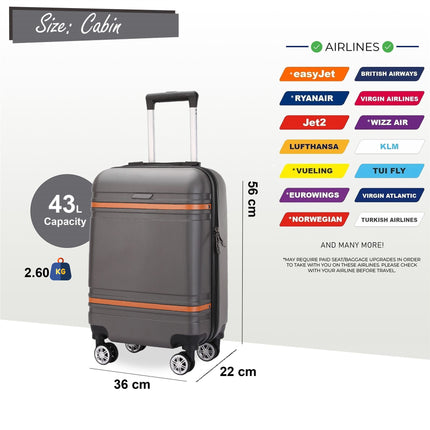 Hard Shell Cabin 36 x 22 x 56 cm ABS Suitcase Suitable for Easyjet, Ryanair, Wizzair