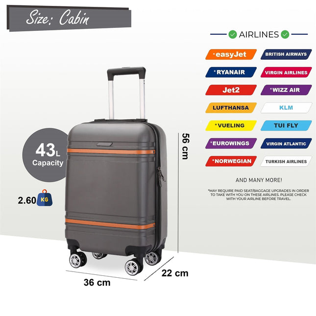 Hard Shell Cabin 36 x 22 x 56 cm ABS Suitcase Suitable for Easyjet, Ryanair, Wizzair