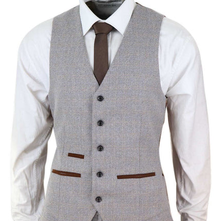 Mens 3 Piece Cream Tweed Check Vintage Retro Suit