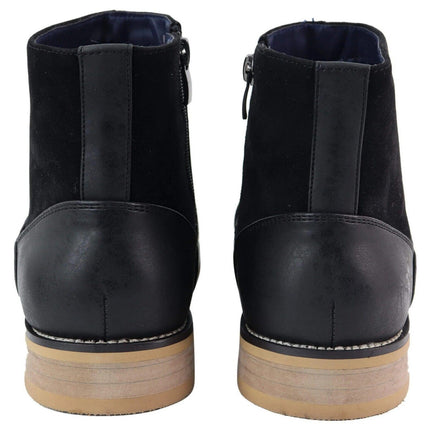 Mens Black Leather Suede Zip Up Chelsea Boots