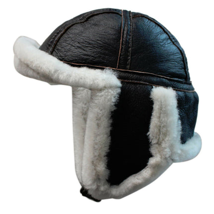 Men's B3 Brown Cream RAF Aviator Sheepskin B-55 WW2 Trapper Flying Hat