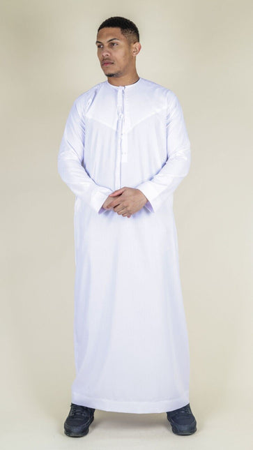 Men's White Thobe Emirati Islamic Jubba Robe Eid Tassel Regular Fit