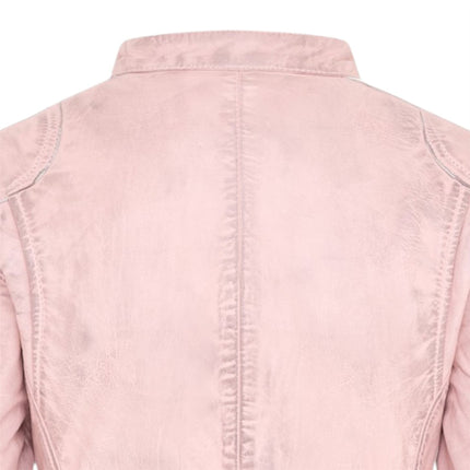 Womens Biker Racing Badges Pink Leather Jacket-Eastleigh