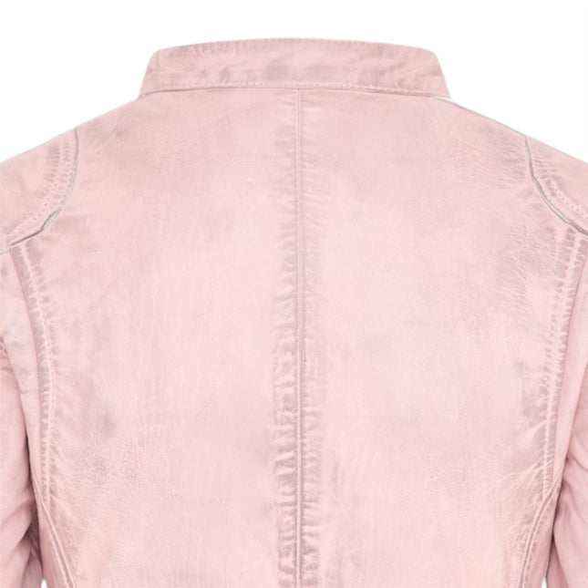 Womens Biker Racing Badges Pink Leather Jacket-Eastleigh
