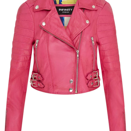 Womens Cropped Brando Leather Biker Jacket-Damascus