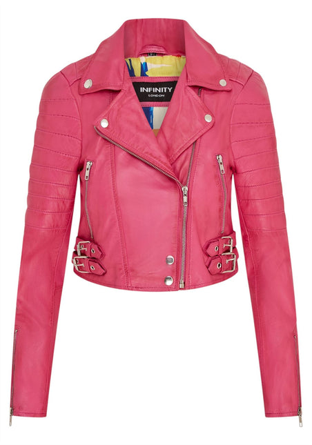 Womens Cropped Brando Leather Biker Jacket-Damascus