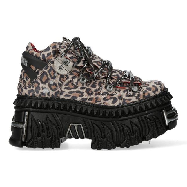 New Rock M-106Wall-C56 Leopard Print Leather Gothic Platform Ankle Boots