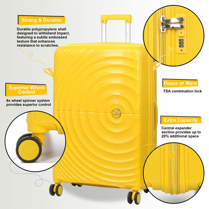 Hard Shell Cabin 55 x 37 x 22 cm PP Suitcase Luggage Suitable for Easyjet, Ryanair