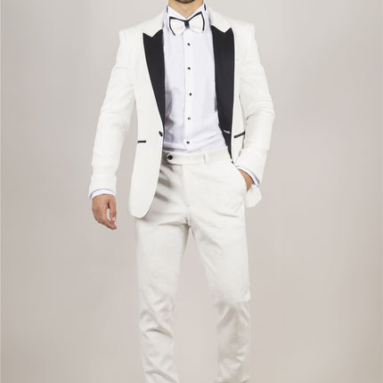 Men's White 3 Piece Velvet Wedding Tuxedo Formal Suit